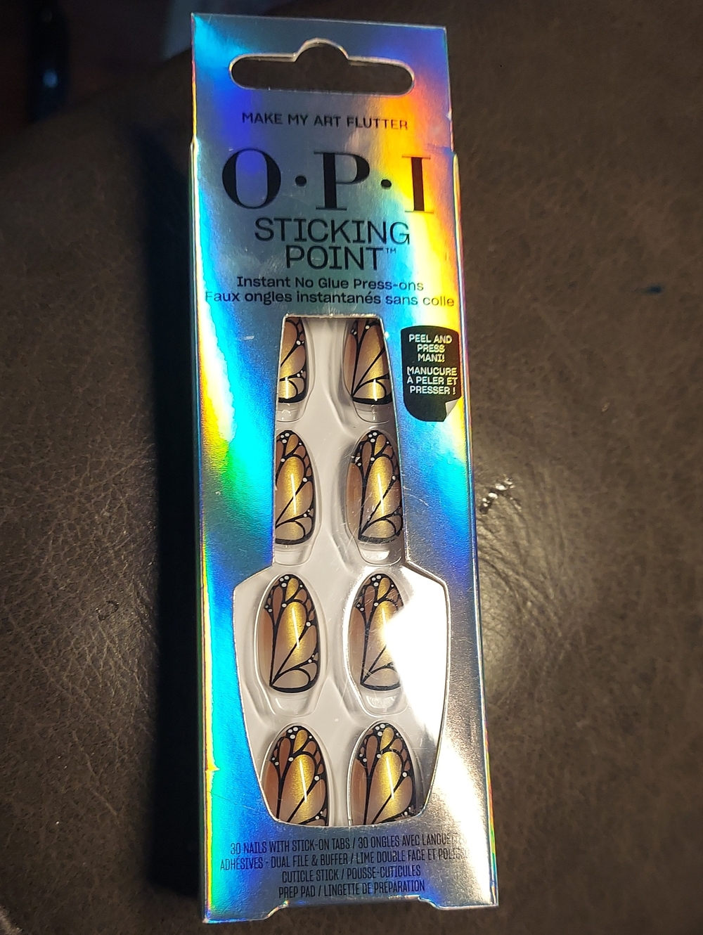 OPI Press-On Nails in Gold and Black Butterfly Design